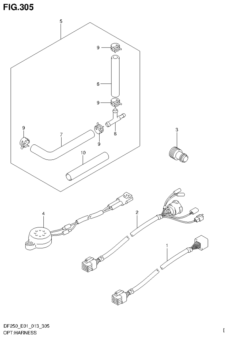 Suzuki DF200T, DF200Z, DF225T, DF225Z, DF250T, DF250Z OPT:HARNESS parts diagram